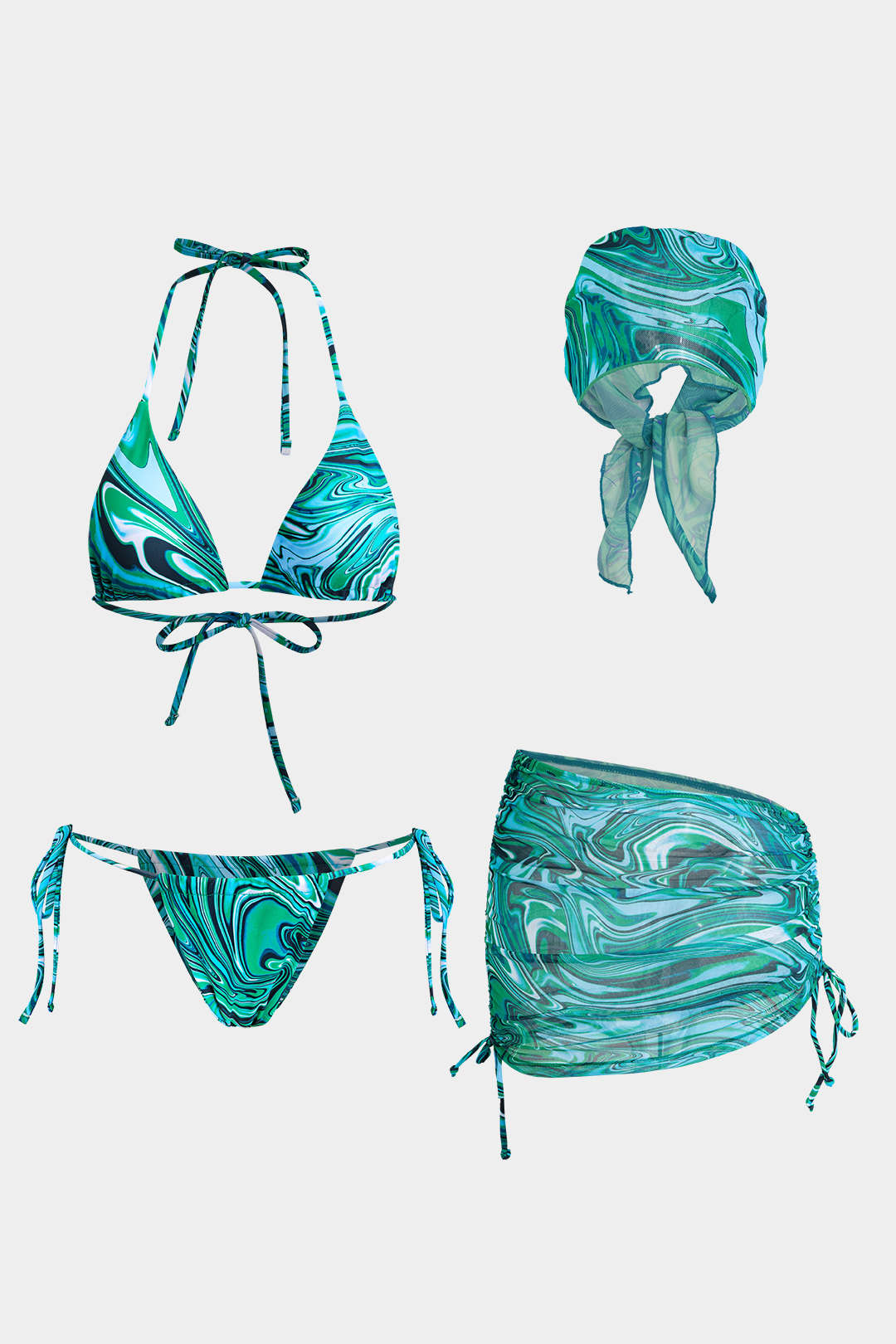 Etnik Desenli Dört Parça Bikini Takımı
