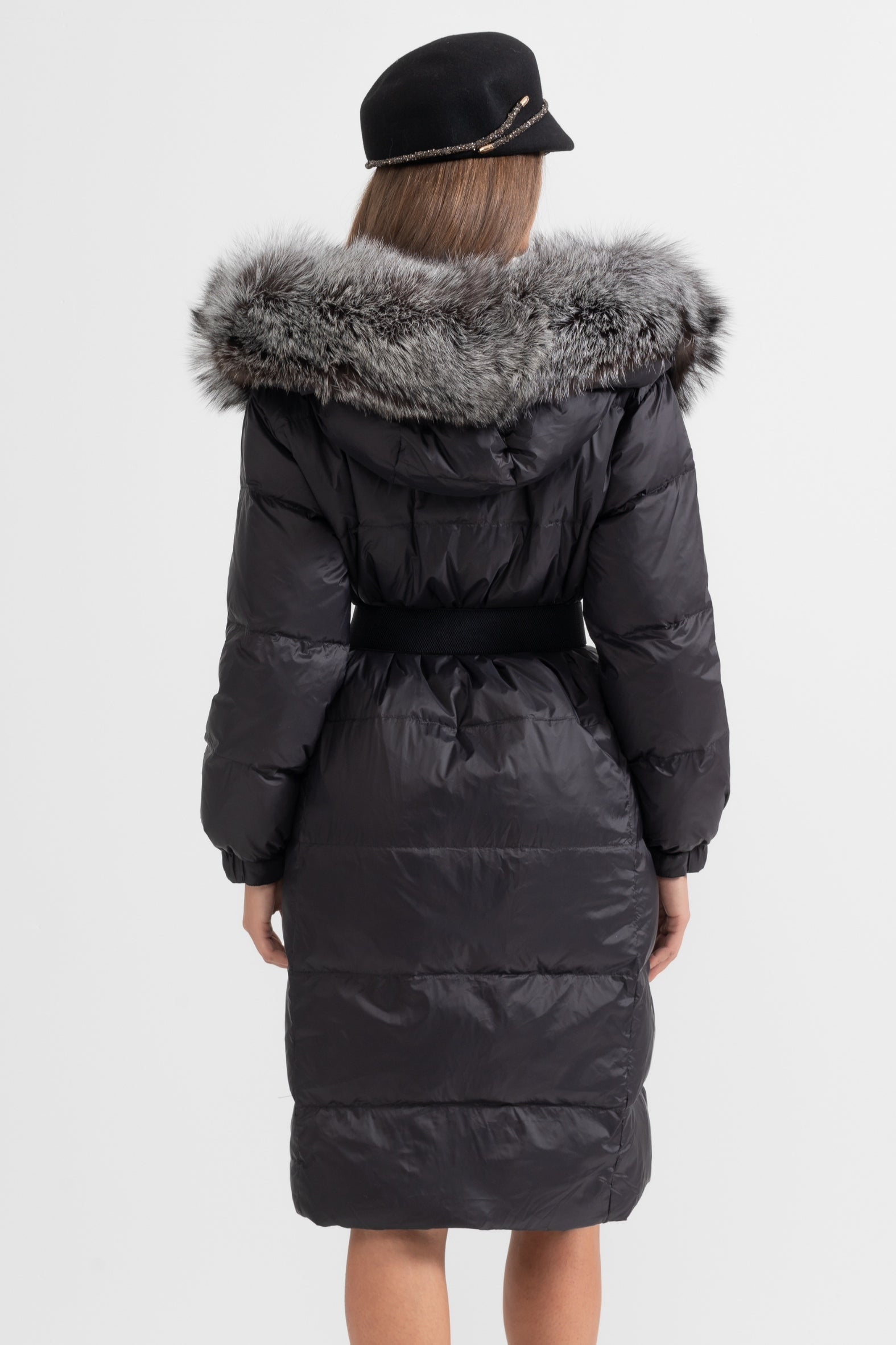 kürk yaka puffer uzun kaban
