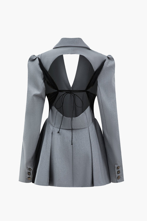 Çentikli Yaka Dantelli Sırtı Açık Blazer