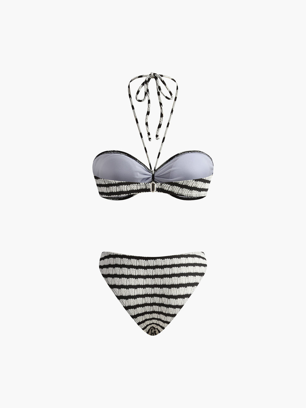 Çizgili Halter Çıkarılabilir Pedli Bikini Takımı Siyah Beyaz