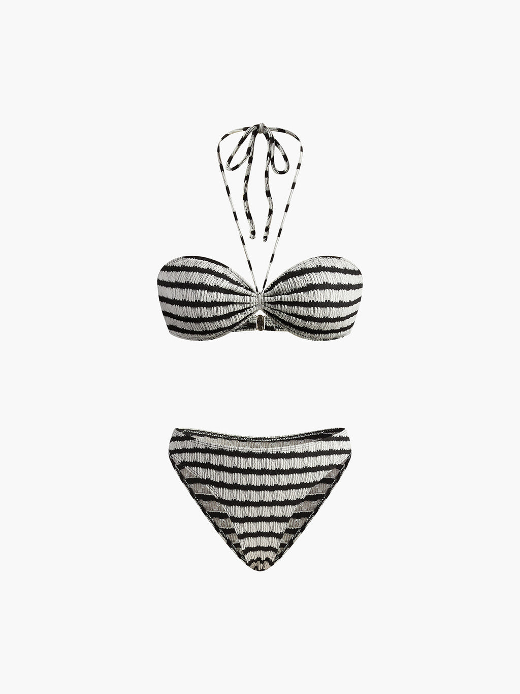 Çizgili Halter Çıkarılabilir Pedli Bikini Takımı Siyah Beyaz