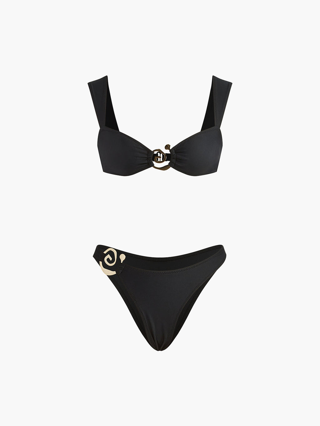 Altın Spiral Bikini Takımı Siyah Metal Detaylı
