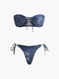 Vintage Straplez Bikini Takımı Lacivert Çıkarılabilir Pedli