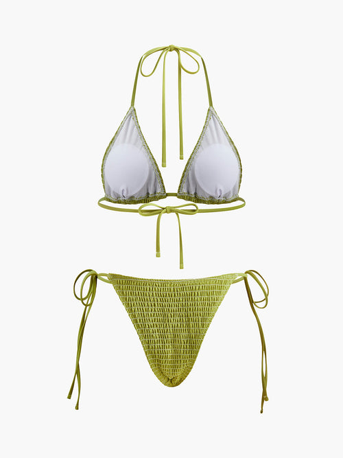 Bağcıklı Dokulu Üçgen Bikini