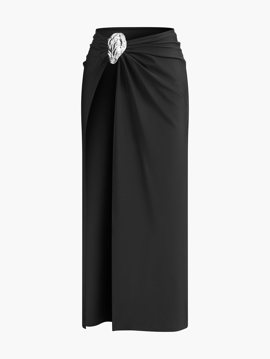Metal Aksesuarlı Sarong Etek Siyah Jersey