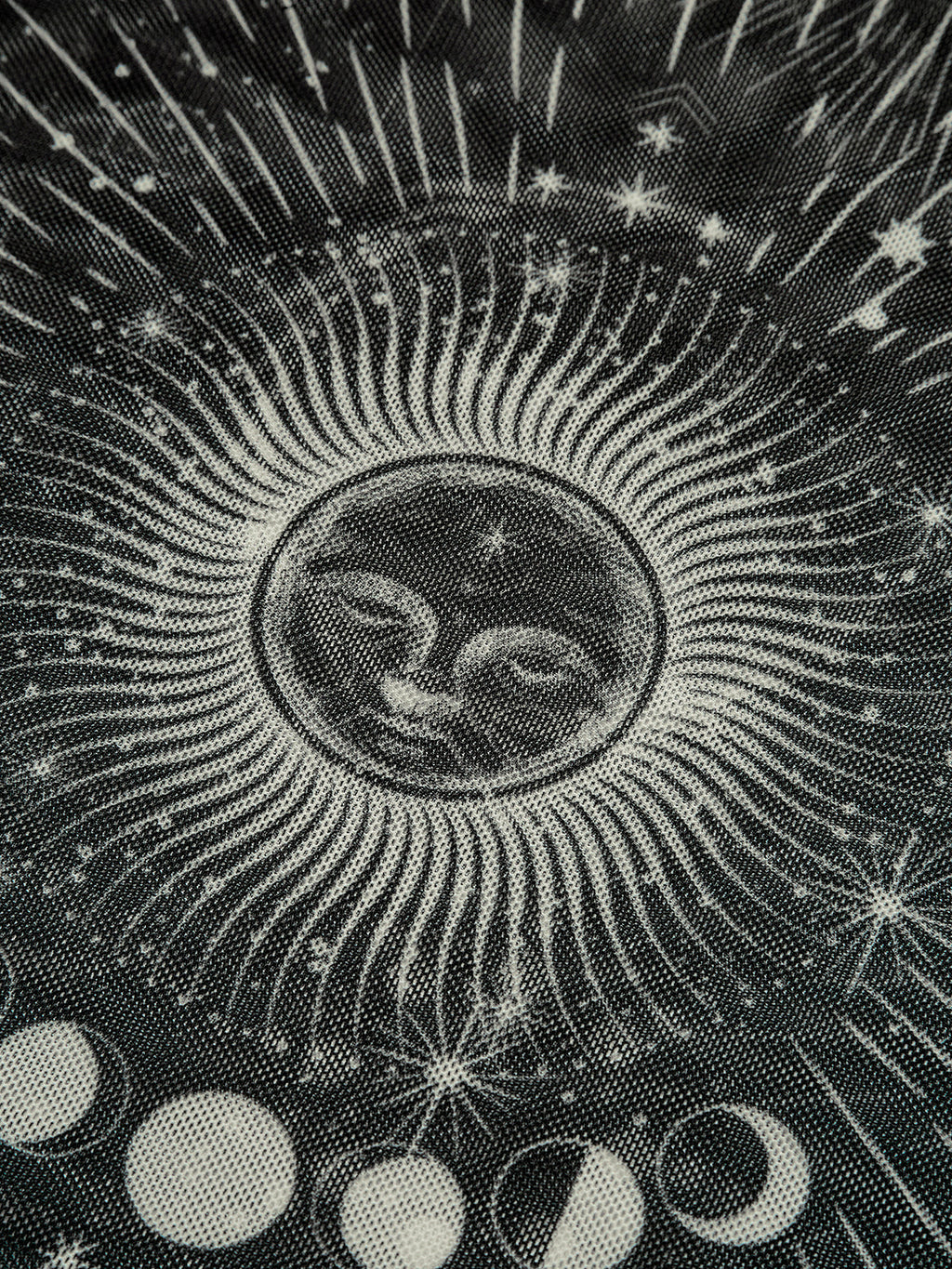 Astroloji Baskılı Mini Etek Siyah Mesh Detaylı