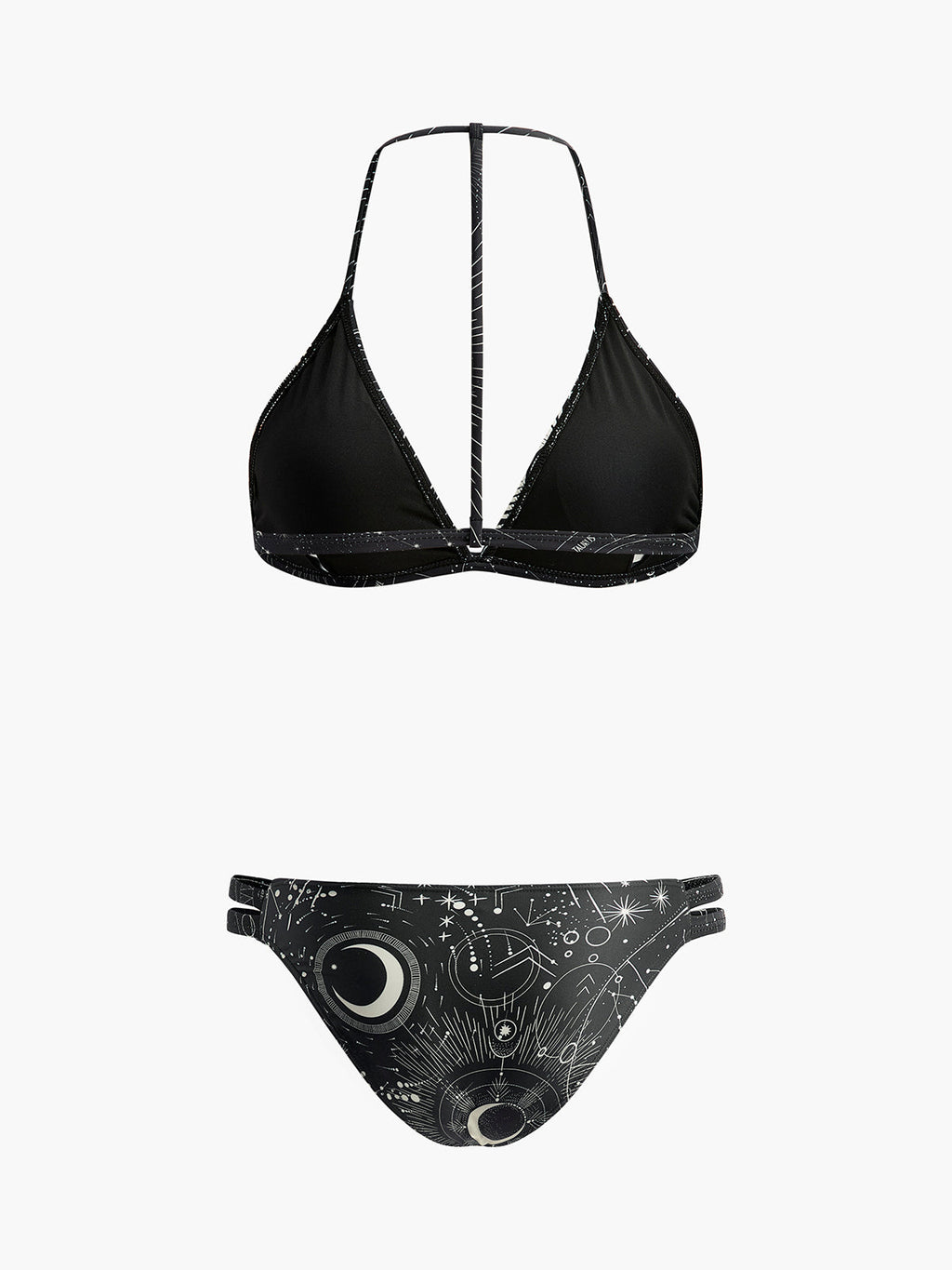 Gökyüzü Temalı Halter Bikini Takımı Siyah Geometrik Desenli