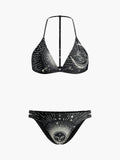 Gökyüzü Temalı Halter Bikini Takımı Siyah Geometrik Desenli
