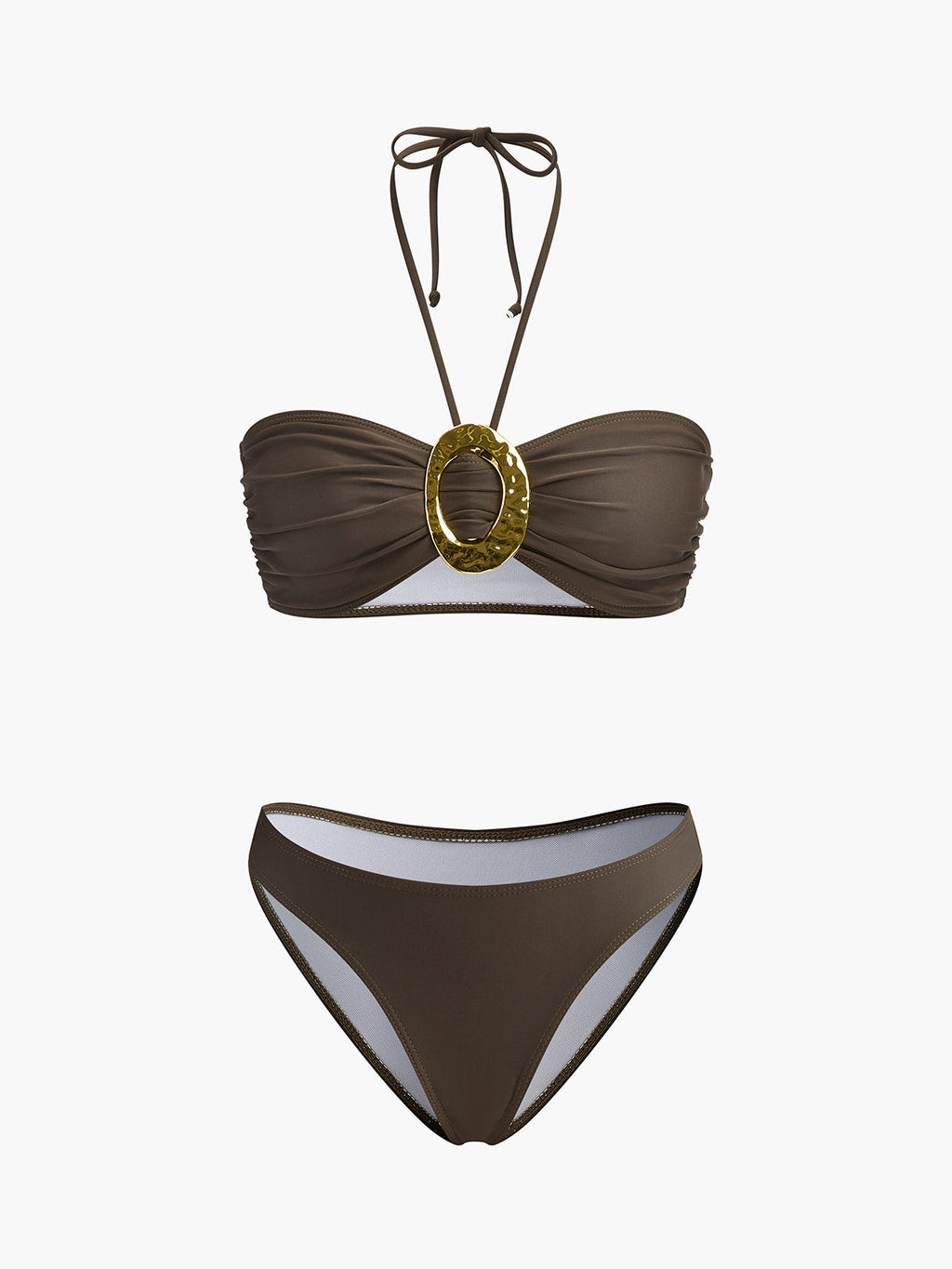 Metal Aksan Bikini Takımı Drapeli Etek Koyu Kahverengi