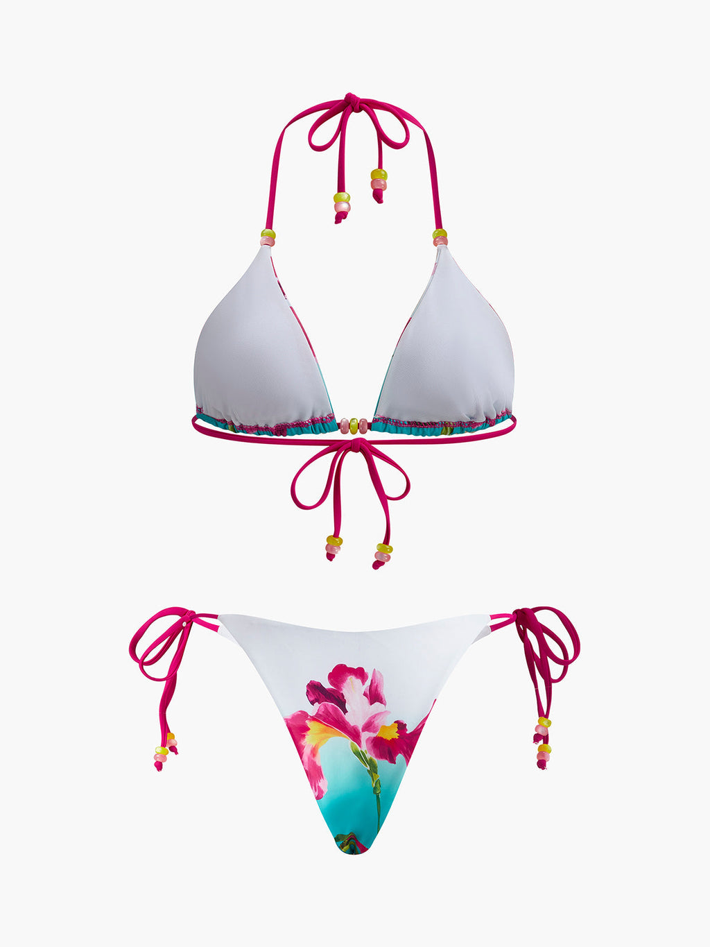 Çiçekli Boncuklu Bikini Takımı Çok Renkli Halter