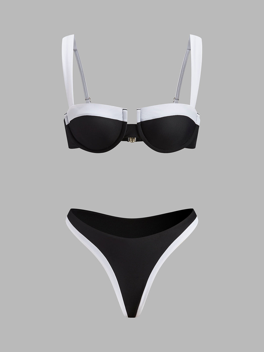 Kontrast Süslemeli Kesik Bikini Takımı Siyah Beyaz