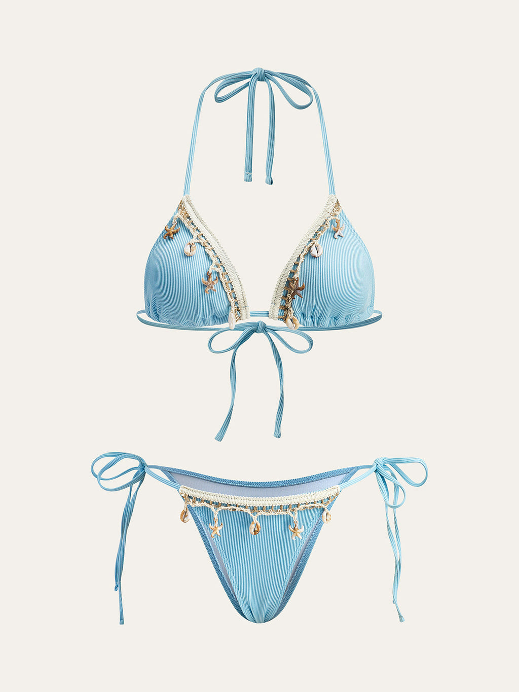 Takımlı Bikini Kontrast Biye Detaylı Açık Mavi
