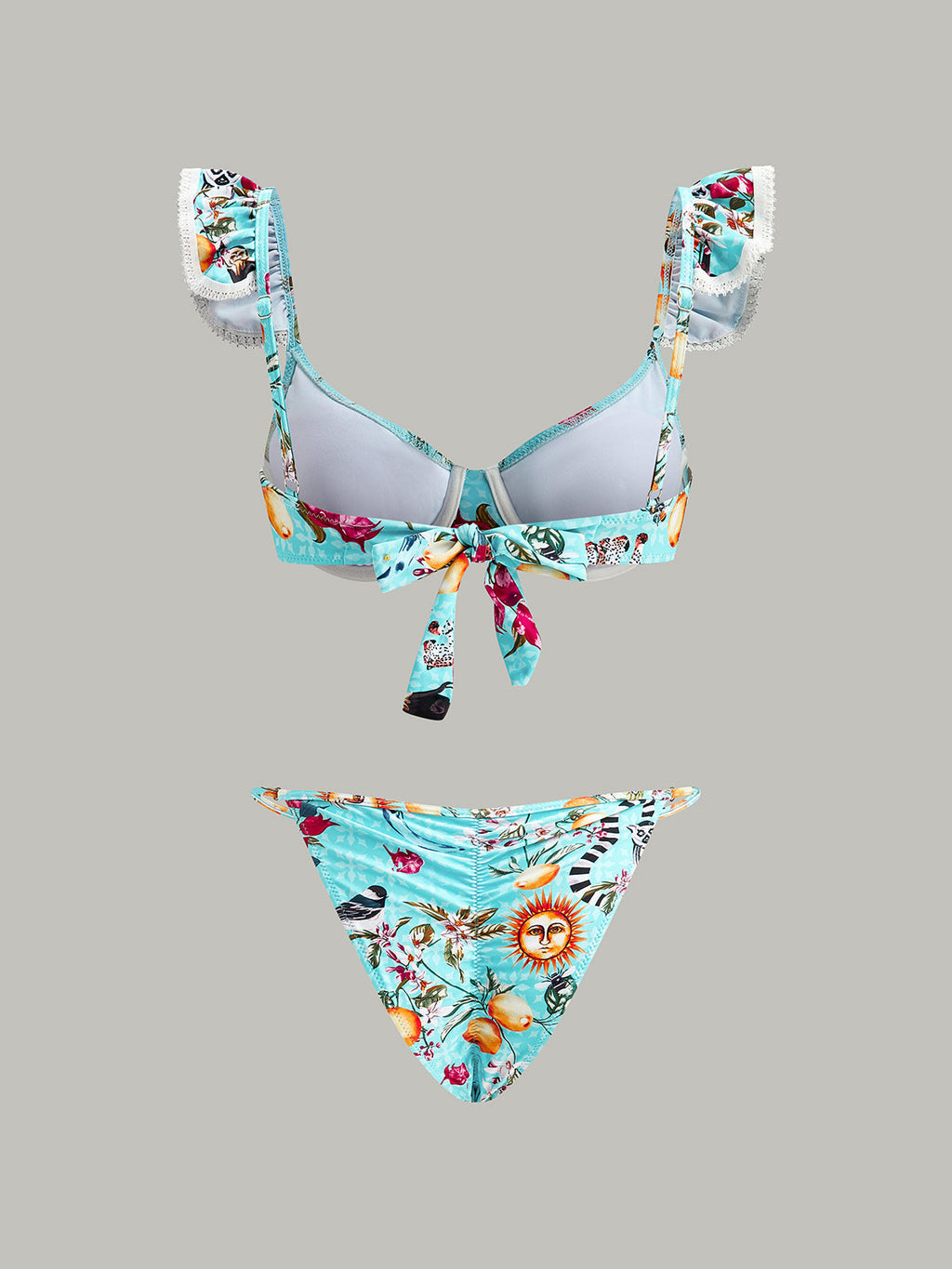 Çiçekli Bikini Takımı Etek Açık Mavi 3 Parça
