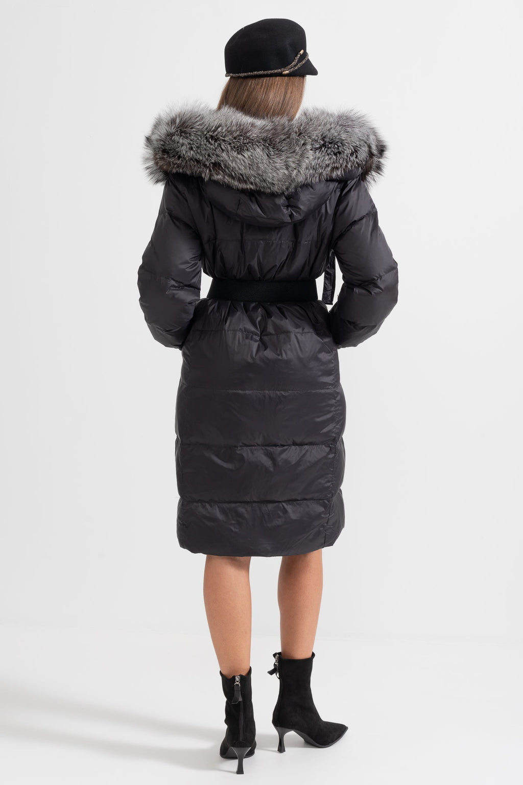 kürk yaka puffer uzun kaban