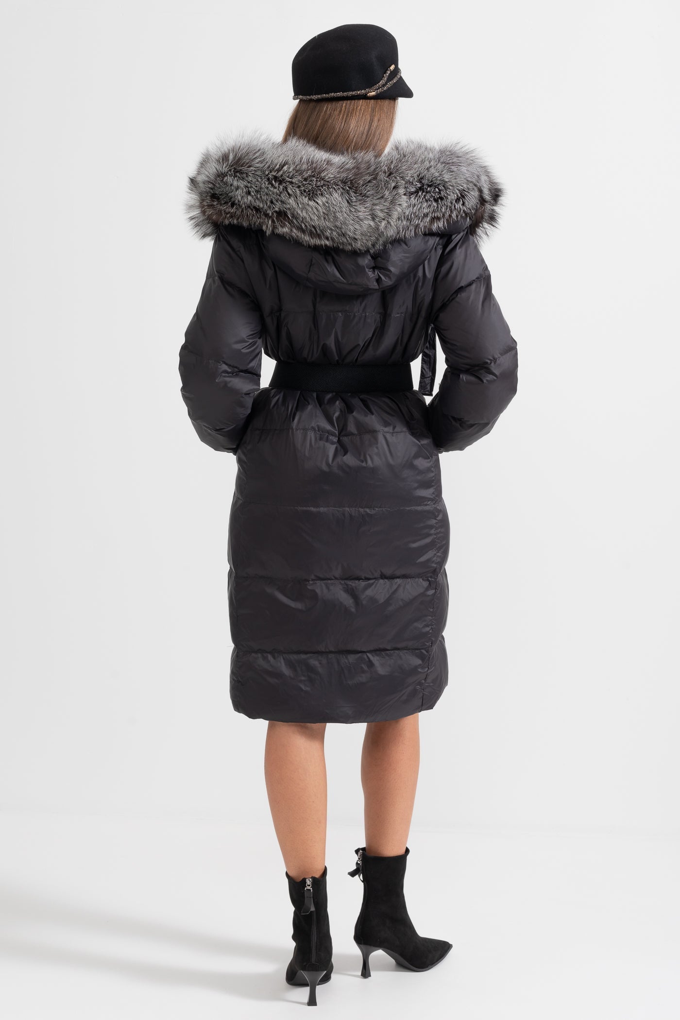 kürk yaka puffer uzun kaban