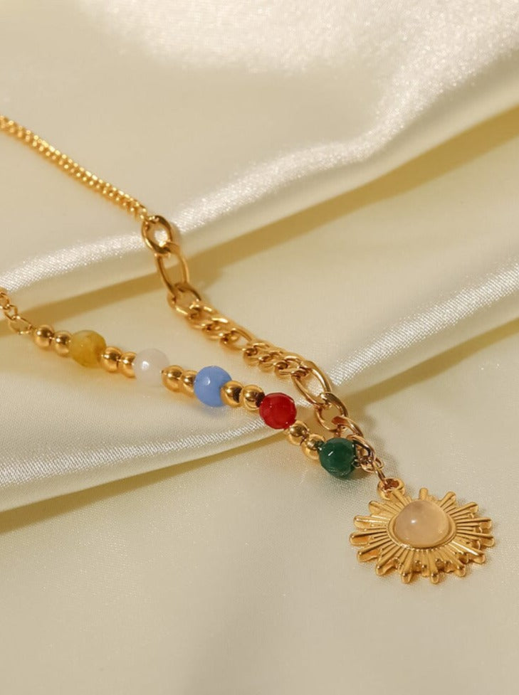 Opal Doğal Taşlı Güneş Kolye