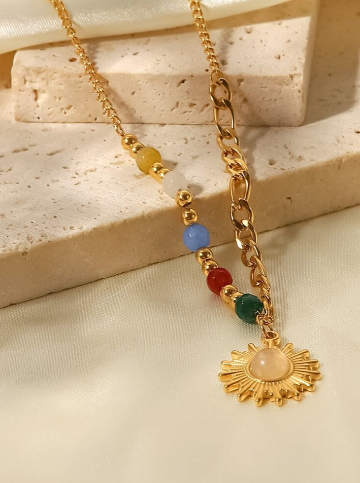 Opal Doğal Taşlı Güneş Kolye