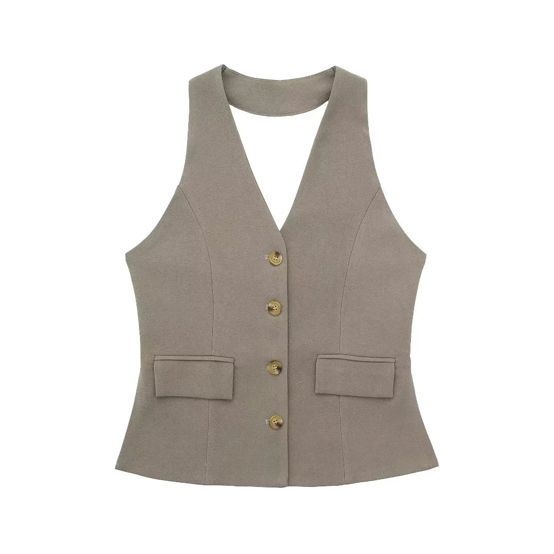 Halter Yaka Yelek ve Pantolon Takımı