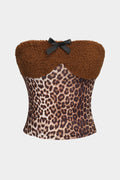 Leopar Desenli Patchwork Straplez Üst