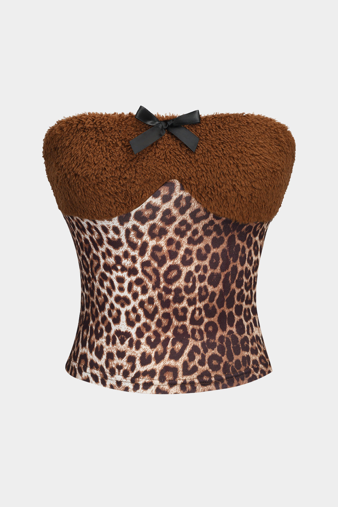 Leopar Desenli Patchwork Straplez Üst