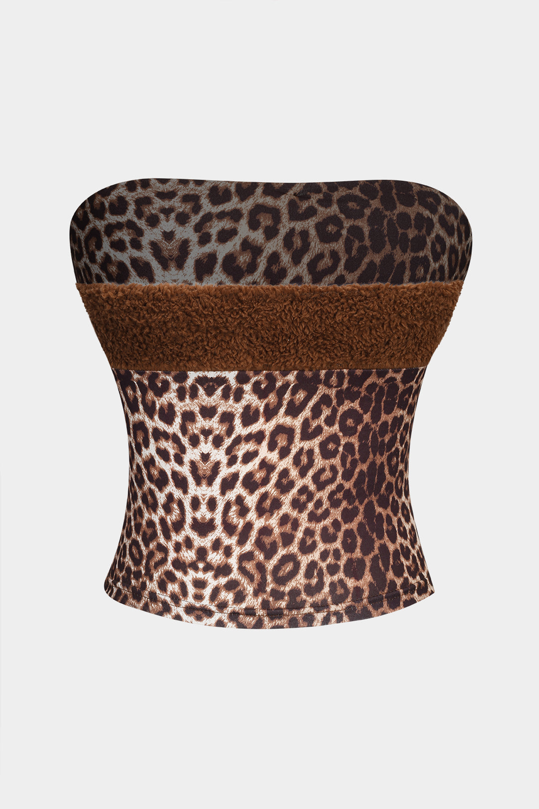 Leopar Desenli Patchwork Straplez Üst